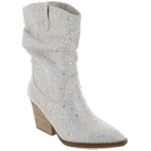 NWOT Stellar Women’s 11  Western Boots Rhinestone Silver Metal Gray Suede Heel