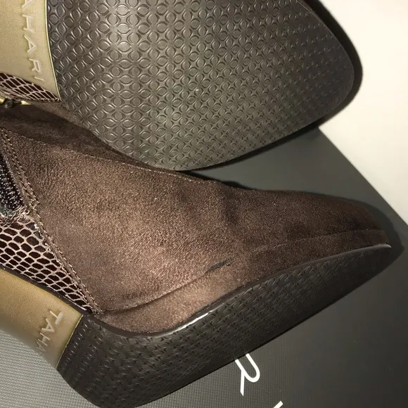 NWOT TAHARI Shawn suede/snakeskin espresso high boots- size 9- NWOT