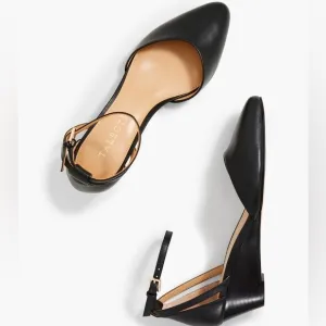 NWOT Talbots Black Laney D’Orsay Nappa Genuine Leather Wedge Shoe | Size 10