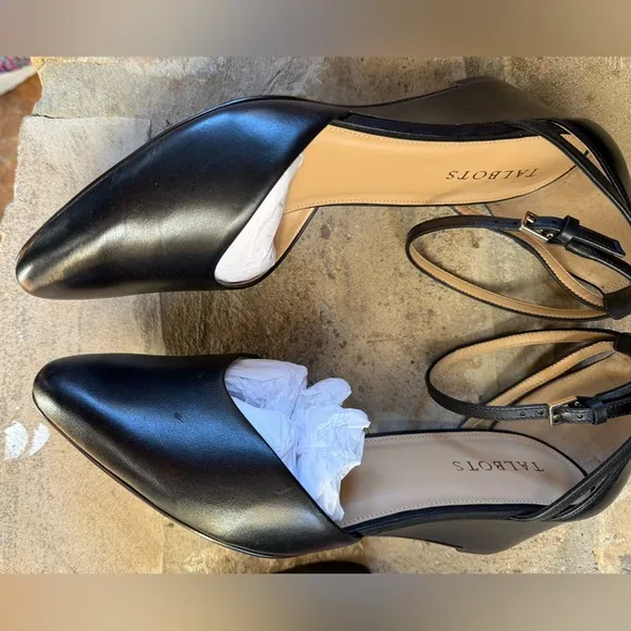 NWOT Talbots Black Laney D’Orsay Nappa Genuine Leather Wedge Shoe | Size 10