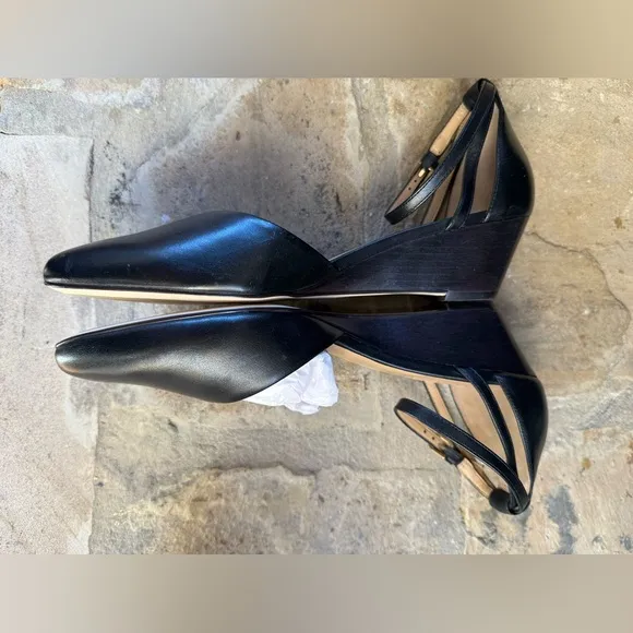 NWOT Talbots Black Laney D’Orsay Nappa Genuine Leather Wedge Shoe | Size 10
