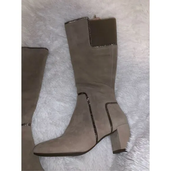 NWOT Taryn Rose Taupe Silky Suede Knee High Boots 7.5