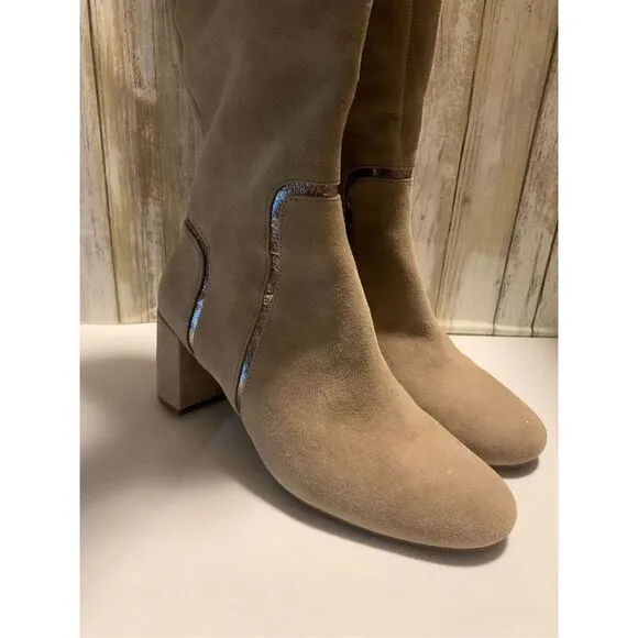 NWOT Taryn Rose Taupe Silky Suede Knee High Boots 7.5
