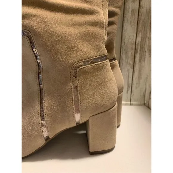 NWOT Taryn Rose Taupe Silky Suede Knee High Boots 7.5