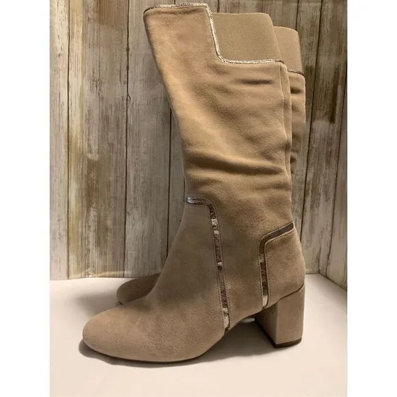 NWOT Taryn Rose Taupe Silky Suede Knee High Boots 7.5