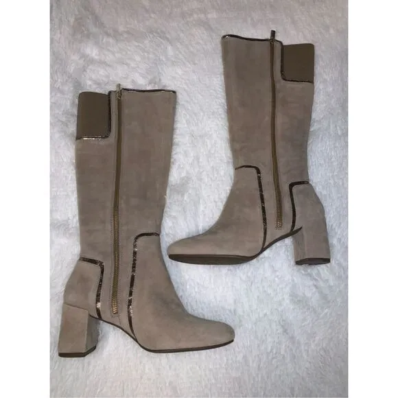 NWOT Taryn Rose Taupe Silky Suede Knee High Boots 7.5