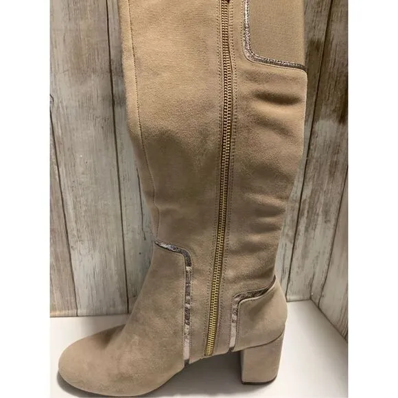 NWOT Taryn Rose Taupe Silky Suede Knee High Boots 7.5