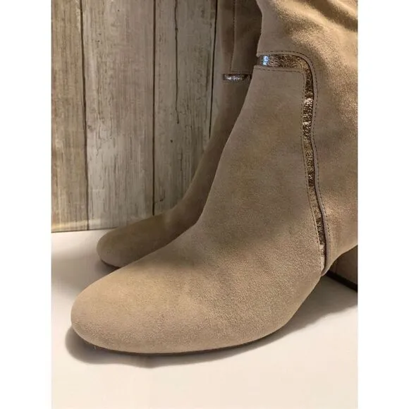 NWOT Taryn Rose Taupe Silky Suede Knee High Boots 7.5