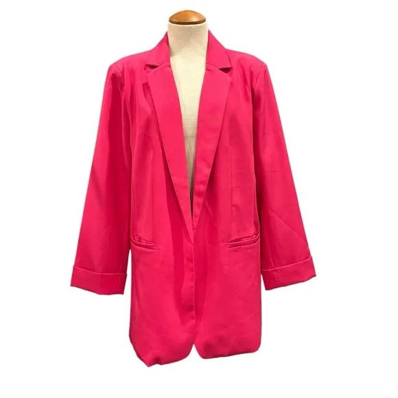 NWOT ZENANA HOT PINK FUCHSIA OVERSIZED BLAZER JACKET SUMMER FALL BUSINESS WORK