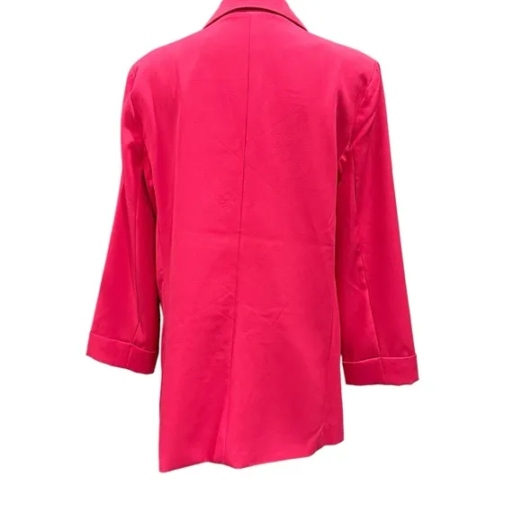 NWOT ZENANA HOT PINK FUCHSIA OVERSIZED BLAZER JACKET SUMMER FALL BUSINESS WORK