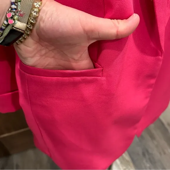 NWOT ZENANA HOT PINK FUCHSIA OVERSIZED BLAZER JACKET SUMMER FALL BUSINESS WORK