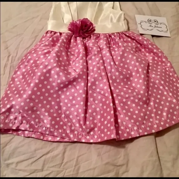 NWT 12 m Boutique Pink Polka Dot Dress &amp; VGUC Sz 6.5 Leather Shoes Outfit