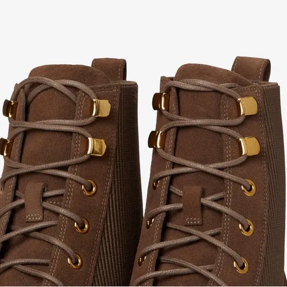 NWT Cole Haan Combat Boots DK Chocolate Suede Camea Size 8.5
