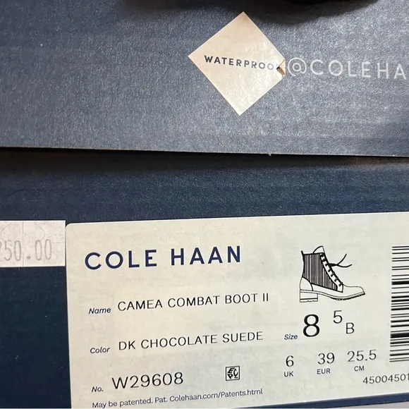 NWT Cole Haan Combat Boots DK Chocolate Suede Camea Size 8.5