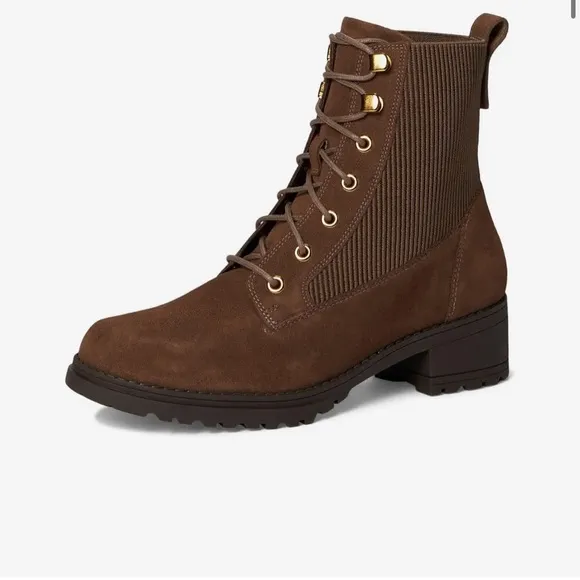 NWT Cole Haan Combat Boots DK Chocolate Suede Camea Size 8.5