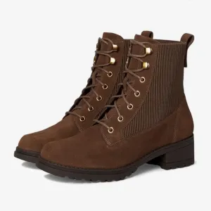 NWT Cole Haan Combat Boots DK Chocolate Suede Camea Size 8.5
