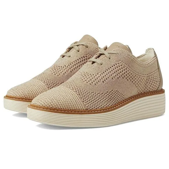 NWT Cole Haan Women's Originalgrand  Stitchlite Oxfords, Rye Knit/Ivory-Size 5.5