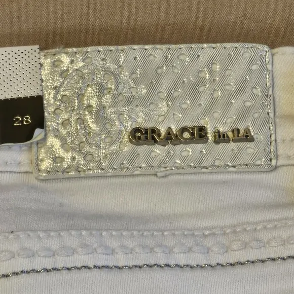 NWT Grace In LA White Skinny Jeans Womens Embellished Bedazzled Stretch Size 28