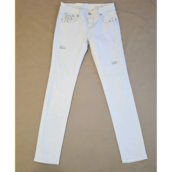 NWT Grace In LA White Skinny Jeans Womens Embellished Bedazzled Stretch Size 28