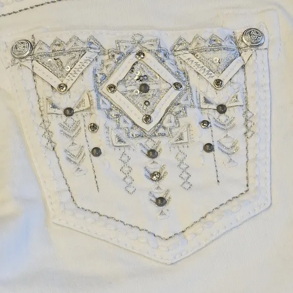NWT Grace In LA White Skinny Jeans Womens Embellished Bedazzled Stretch Size 28