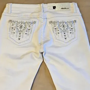 NWT Grace In LA White Skinny Jeans Womens Embellished Bedazzled Stretch Size 28