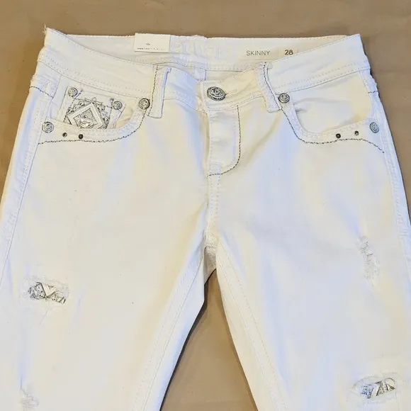 NWT Grace In LA White Skinny Jeans Womens Embellished Bedazzled Stretch Size 28
