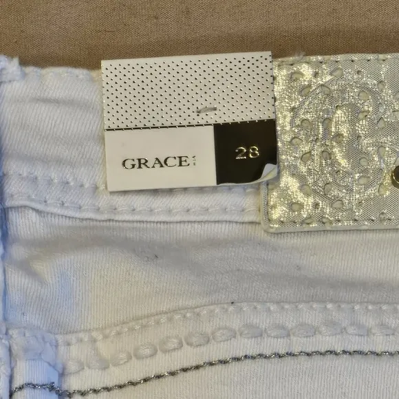 NWT Grace In LA White Skinny Jeans Womens Embellished Bedazzled Stretch Size 28