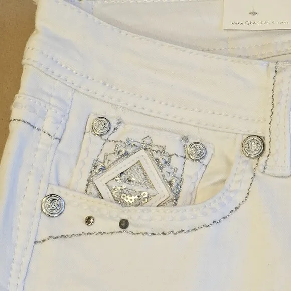 NWT Grace In LA White Skinny Jeans Womens Embellished Bedazzled Stretch Size 28