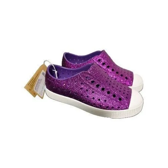 NWT Native‎ Slip On Childrens Shoes Purple Sparkle Jefferson Bling Size 13