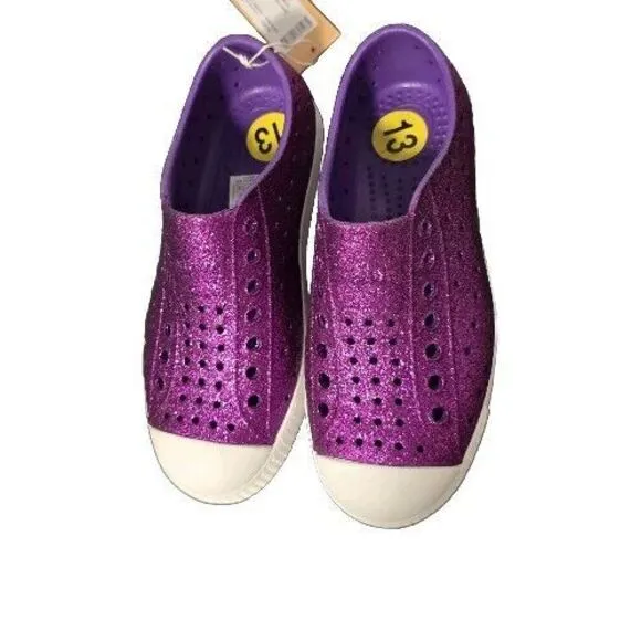 NWT Native‎ Slip On Childrens Shoes Purple Sparkle Jefferson Bling Size 13