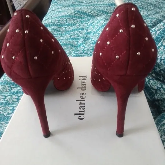 NWT NIB Charles David Red Studded Women's Stiletto Heels