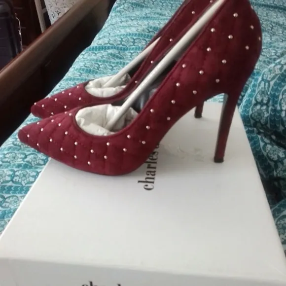 NWT NIB Charles David Red Studded Women's Stiletto Heels
