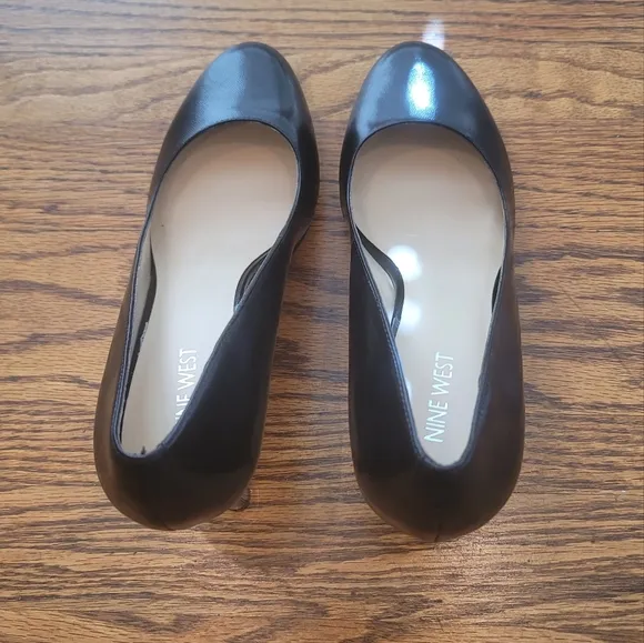 NWT Nine West Ashdown Black Genuine Leather Platform Round Toe Heels Shoes