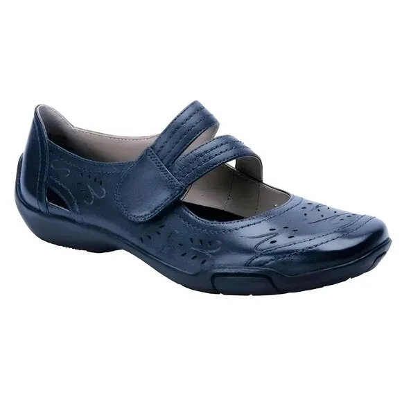 NWT Ros Hommerson Navy Blue Leather Velcro Comfort Floral Loafers Mocassins 7.5