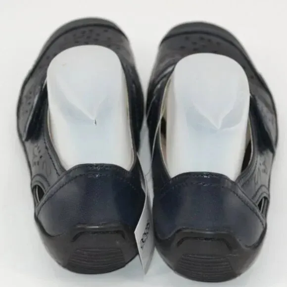 NWT Ros Hommerson Navy Blue Leather Velcro Comfort Floral Loafers Mocassins 7.5