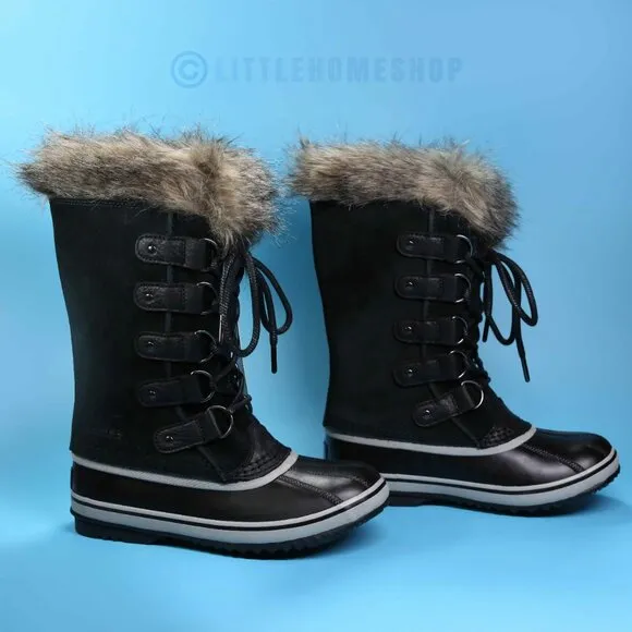 NWT! Sorel Joan of Arctic Waterproof Snow Boot, Black, Gray, Size 6.5