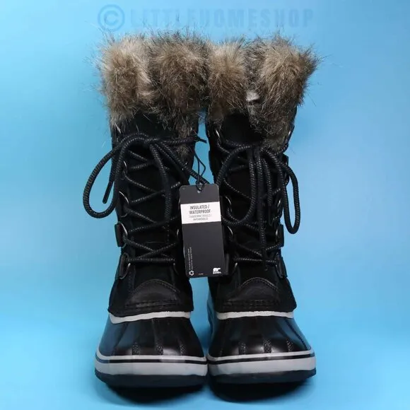 NWT! Sorel Joan of Arctic Waterproof Snow Boot, Black, Gray, Size 6.5