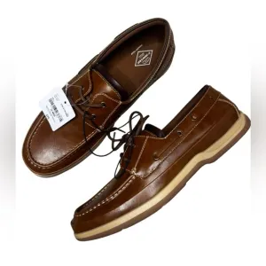 NWT St John’s Bay Brown Leather Boat Shoes Size 12