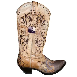 NWT! Sterling River Women’s 5B Western Brown Beige Snip Toe Studded Cowboy Boots