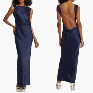 NWT The Bar Pierre Silk Satin Cowl Back Gown Size 10 $598