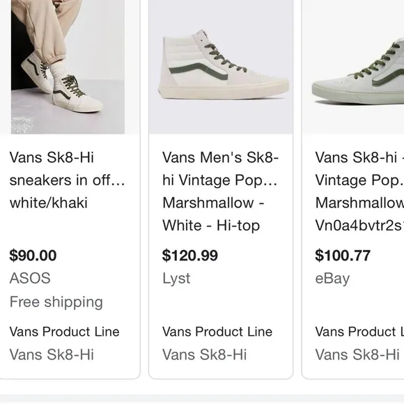 NWT Vans Sk8 Hi Leather Sneakers in Vintage Pop - Marshmallow Turtledove