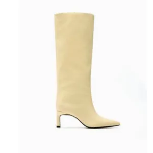 NWT. Zara Cream Leather High Heel Boots. Size 6.