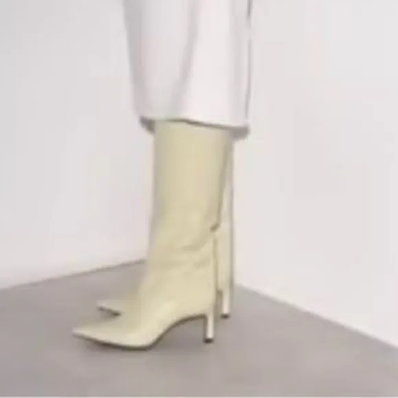 NWT. Zara Cream Leather High Heel Boots. Size 6.