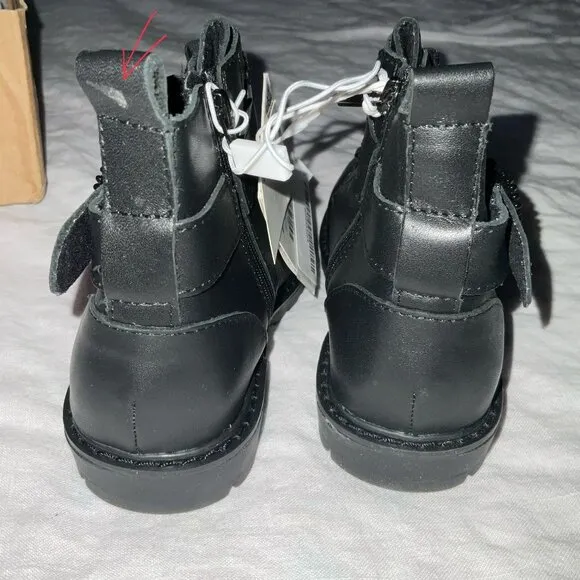 NWT ZARA kid boy girl black buckle leather boots  toddler 9.5