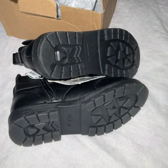NWT ZARA kid boy girl black buckle leather boots  toddler 9.5