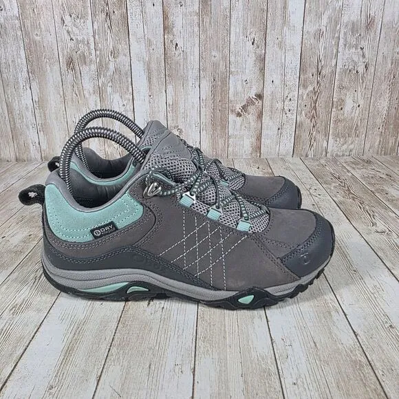 Oboz Waterproof‎ Hiking Shoes Gray Mint Outdoor Trail Walking Athletic Sneakers