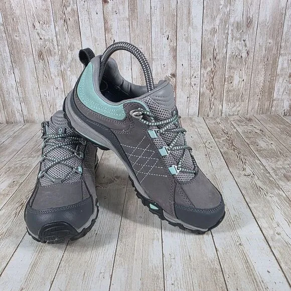 Oboz Waterproof‎ Hiking Shoes Gray Mint Outdoor Trail Walking Athletic Sneakers