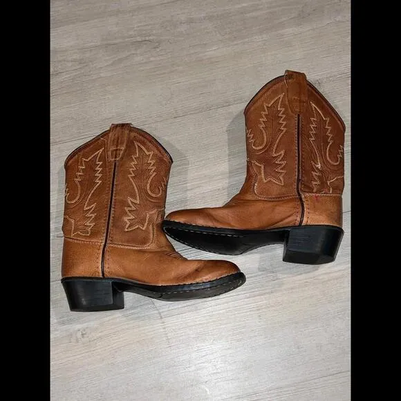 Old West Kids Tan Brown Corona Calf Leather Western Boots