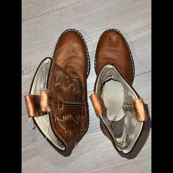 Old West Kids Tan Brown Corona Calf Leather Western Boots