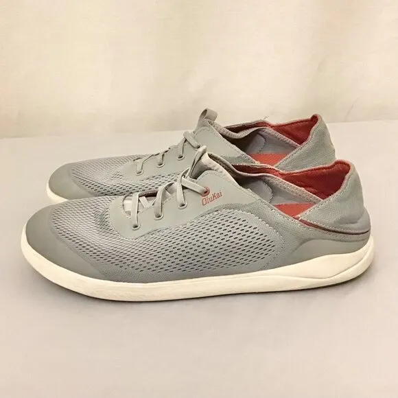OluKai 12 Men's Moku Pae Shoes Sneakers Gray Red Slip Ons
